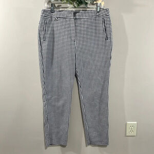 NWOT Adrianna Papell Gingham Flat Front Ankle Pants Navy and White 10